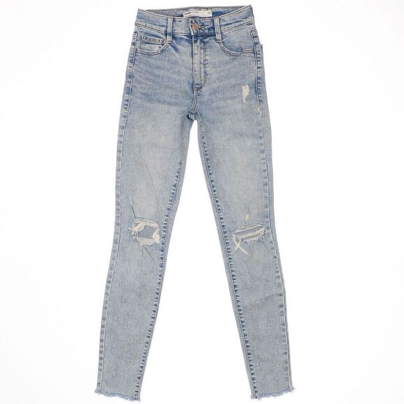 Garage Jeans Juniors Size 00 Blue High Rise Skinny Distress Denim Stretch 22x28 - Picture 1 of 9